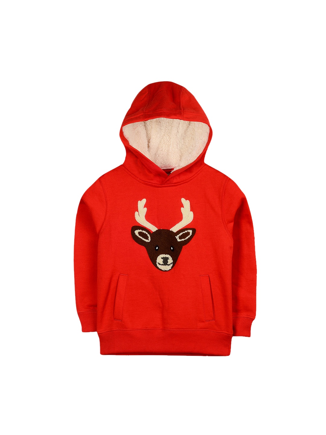 

Cherry Crumble Boys Red Self Design Hooded Sweatshirt