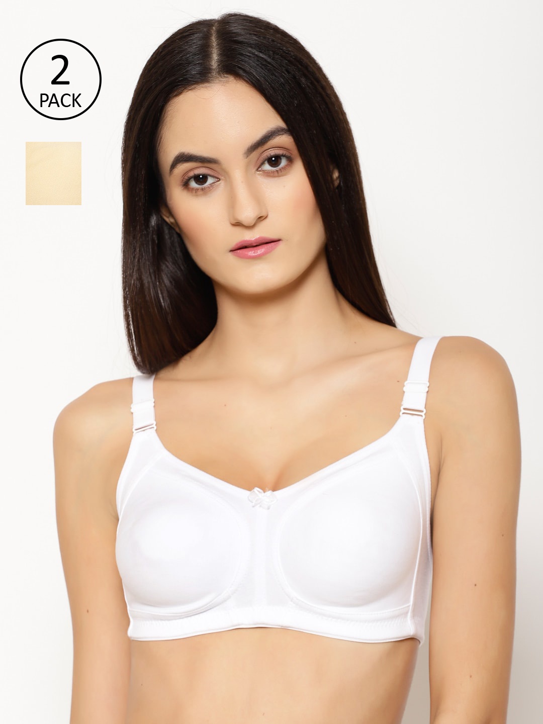 

Floret Pack of 2 Non Padded Non-Wired Cotton Full Coverage Everyday Bra With Moulded Cups, White