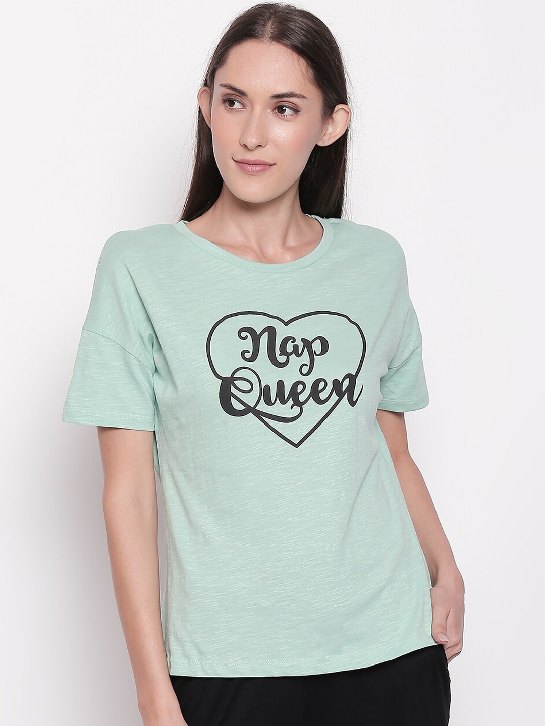 

Dreamz by Pantaloons Women Green Printed Pure Cotton Lounge tshirt