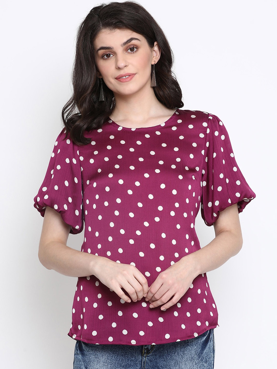 

Oxolloxo Women Mauve Polka Dot Printed Top