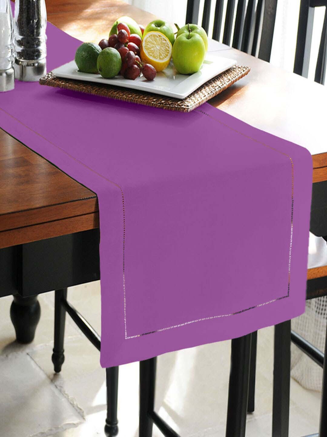 

Lushomes Purple Solid Double Border Hole-Stitch Table Runner