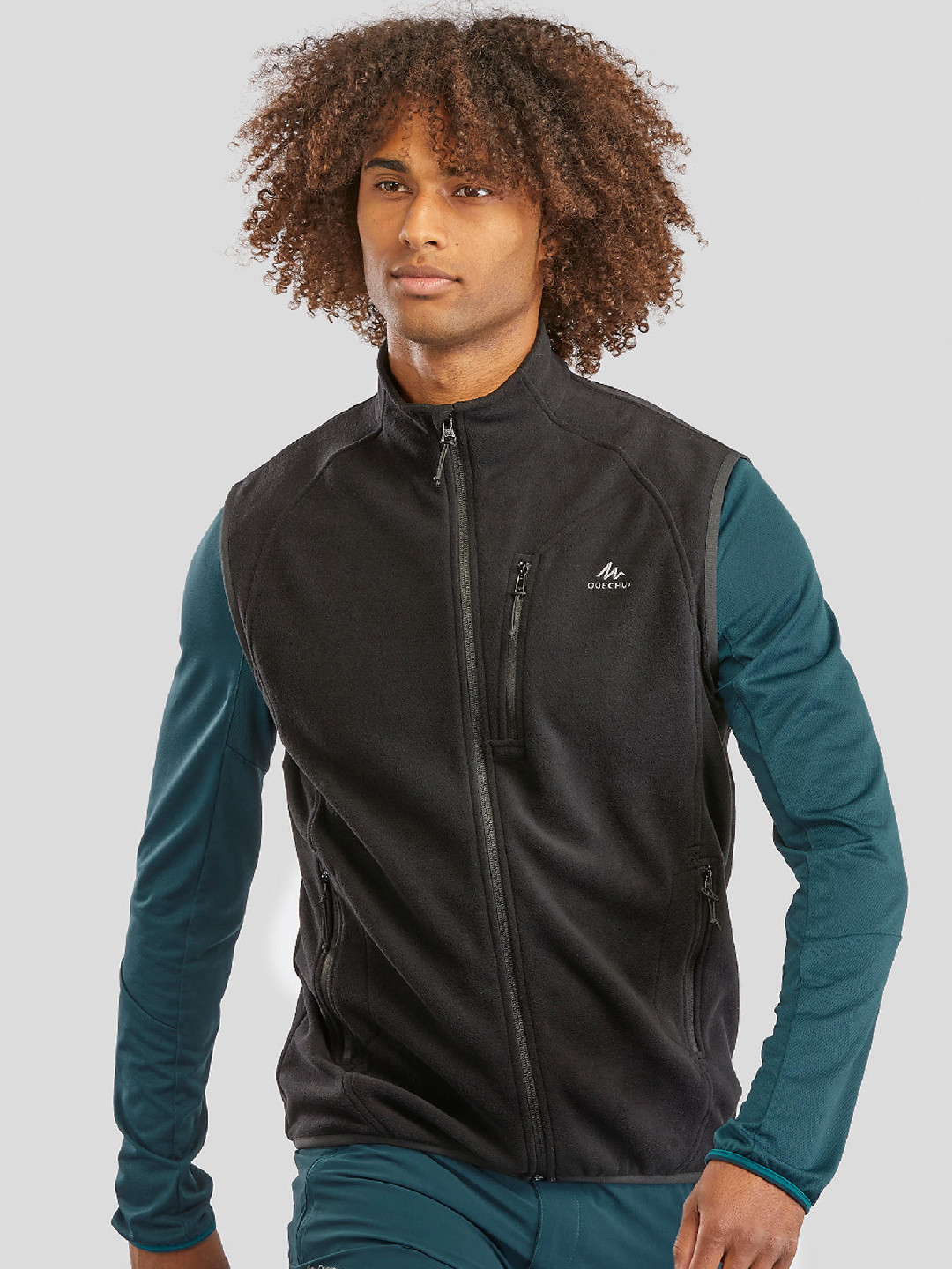 

Quechua By Decathlon Men Black Sleeveless Warm Fleece Jacket Full Zip