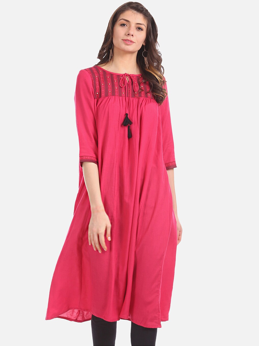 

Karigari Women Pink & Black Yoke Design A-Line Kurta