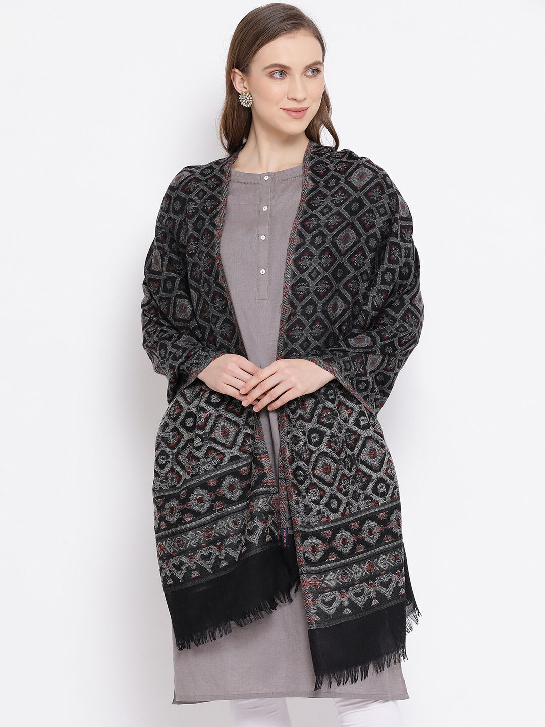 

SHINGORA Women Black Kantha Woven Design Stole