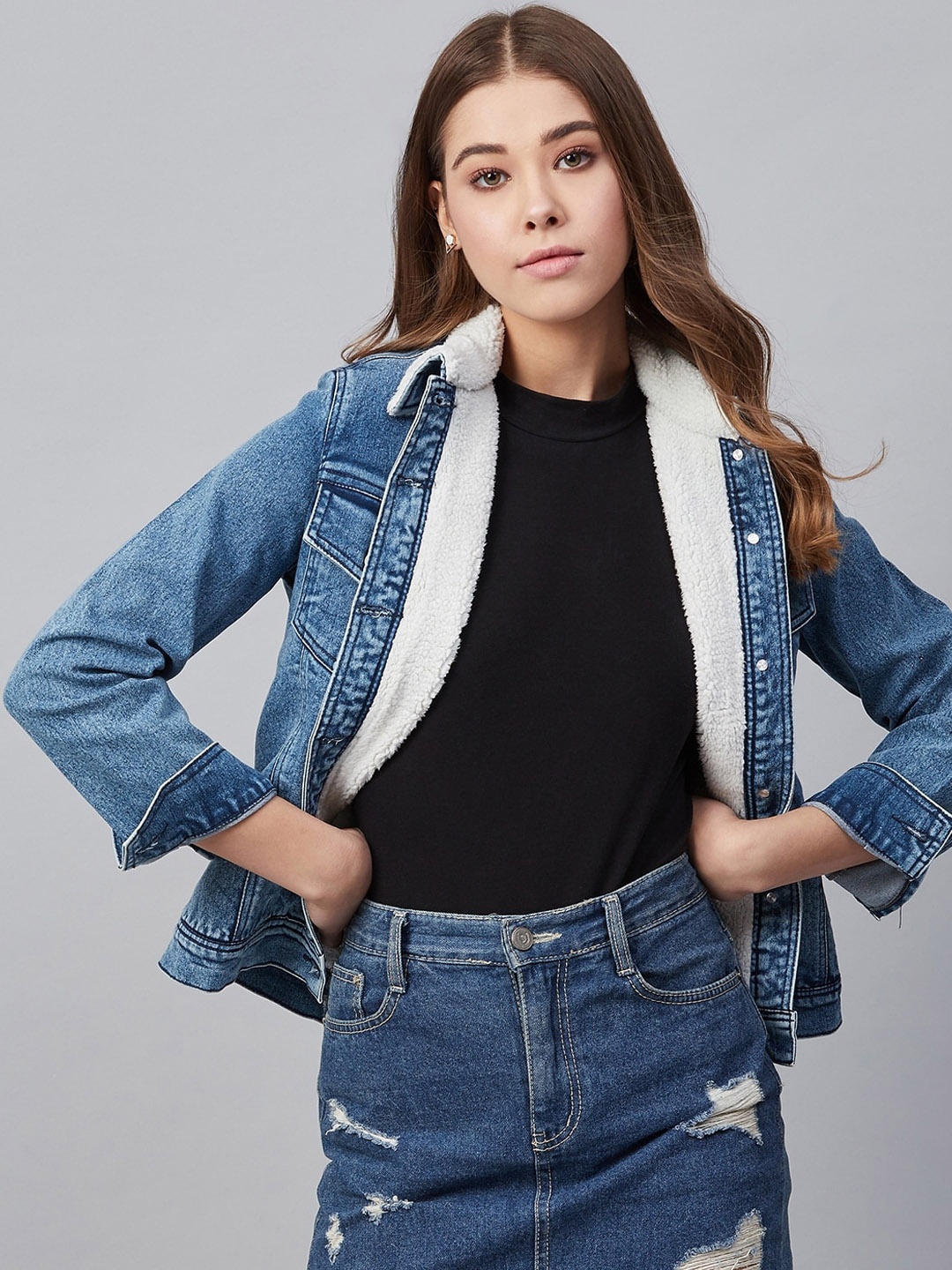

StyleStone Women Blue Solid Denim Jacket
