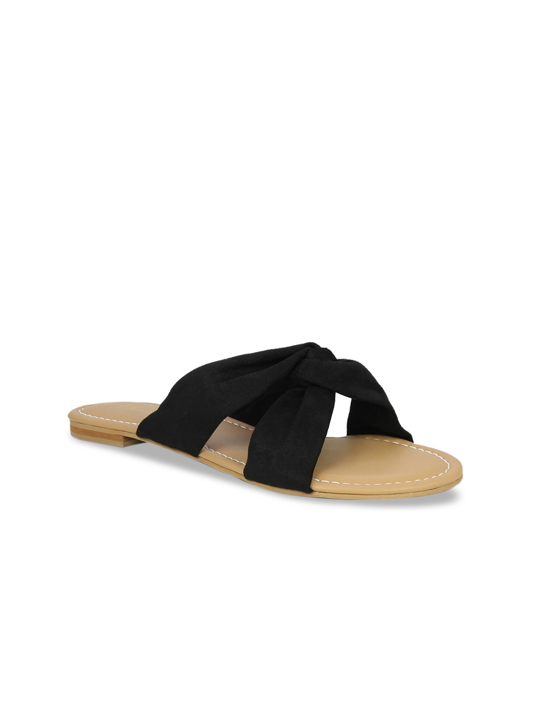 

Inc 5 Women Black Solid Fabric Open Toe Flats