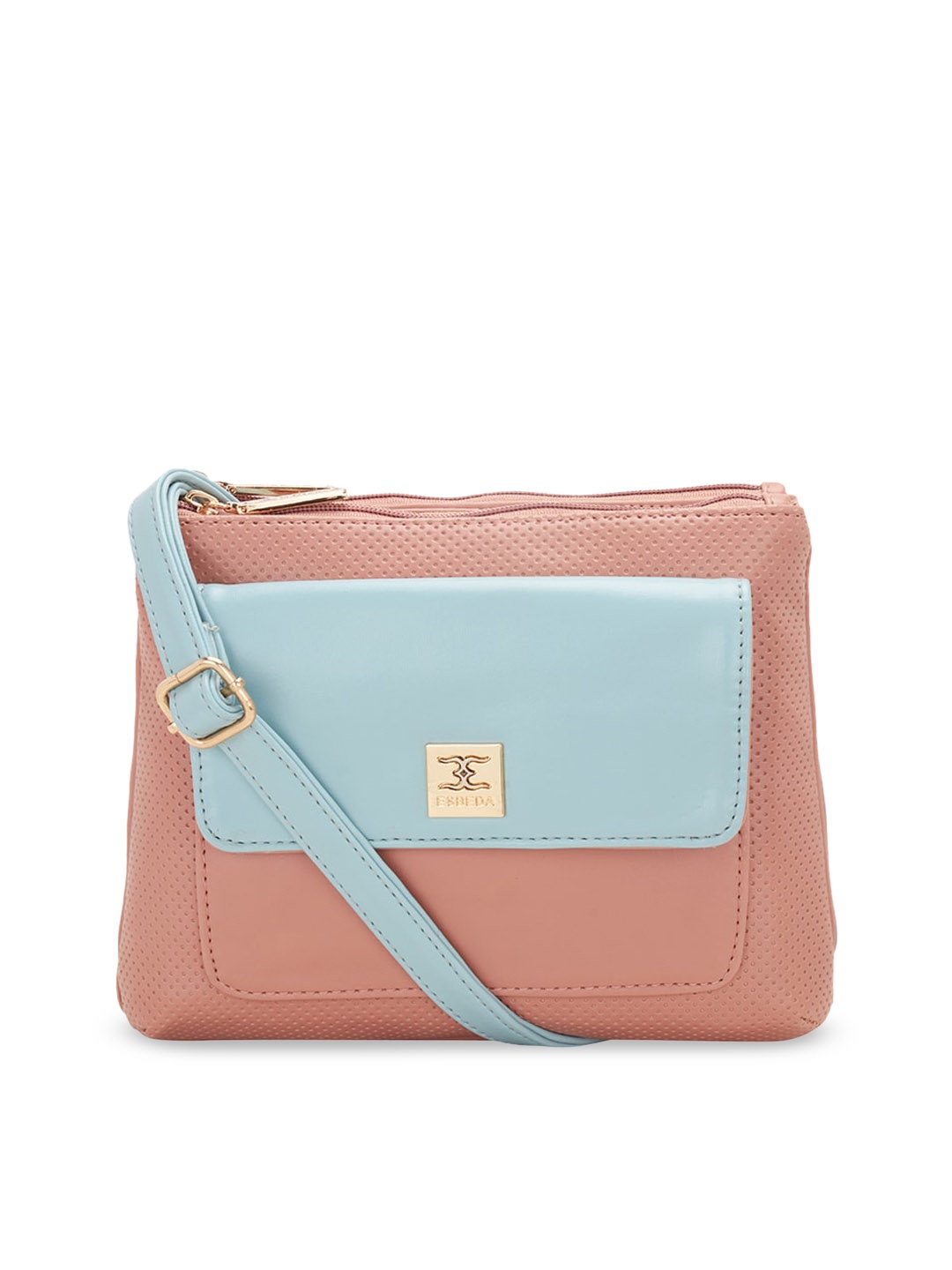 

ESBEDA Peach-Coloured & Sea Green Colourblocked Sling Bag