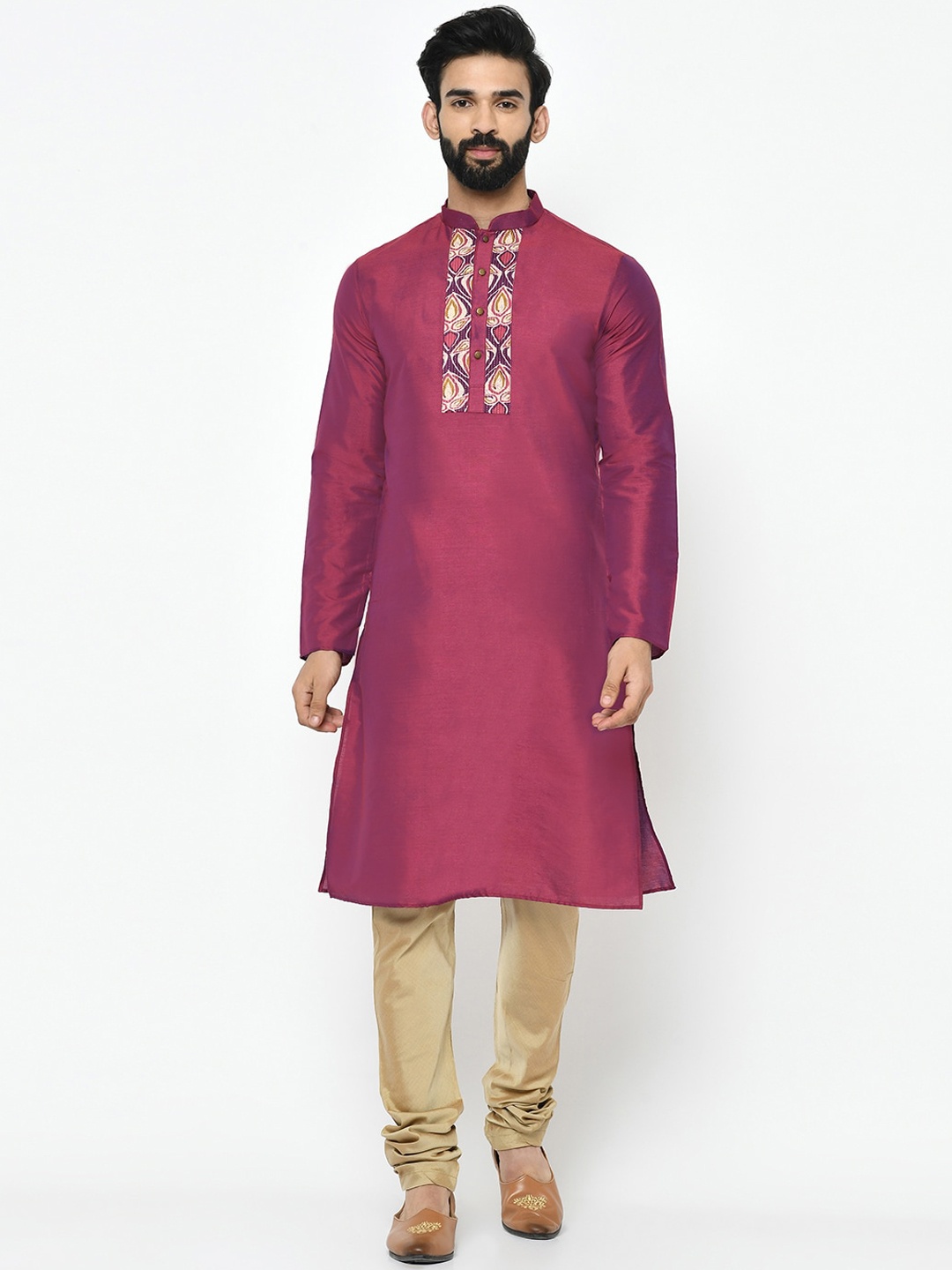 

KISAH Men Purple & Cream-Coloured Printed Kurta with Churidar