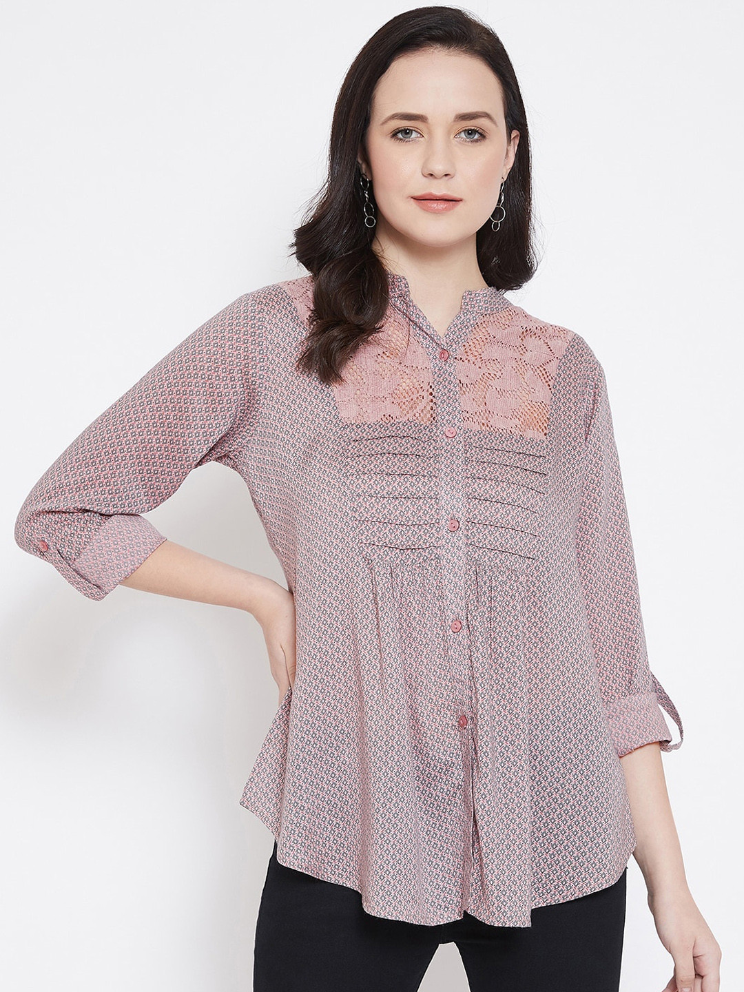 

Ruhaans Women Taupe Classic Regular Fit Printed Casual Shirt