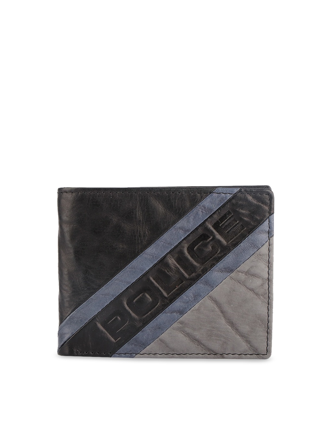 

Police Men Black & Grey Colourblocked Genuine Leather Two Fold Wallet