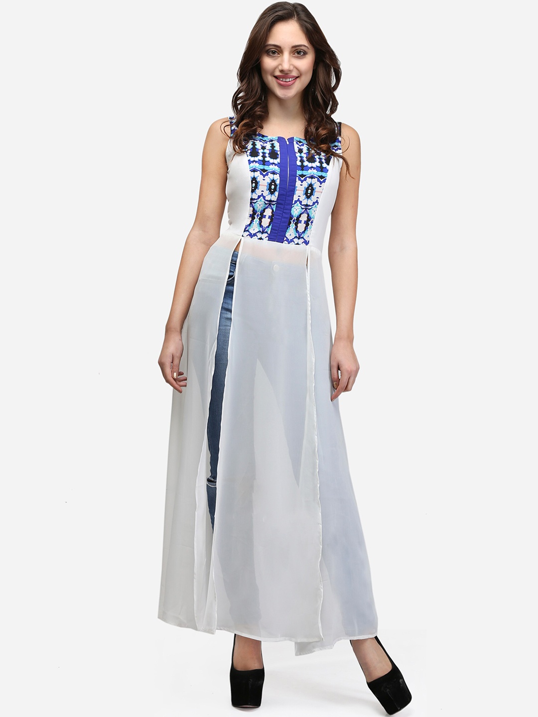 

V&M Women White Printed Maxi Top