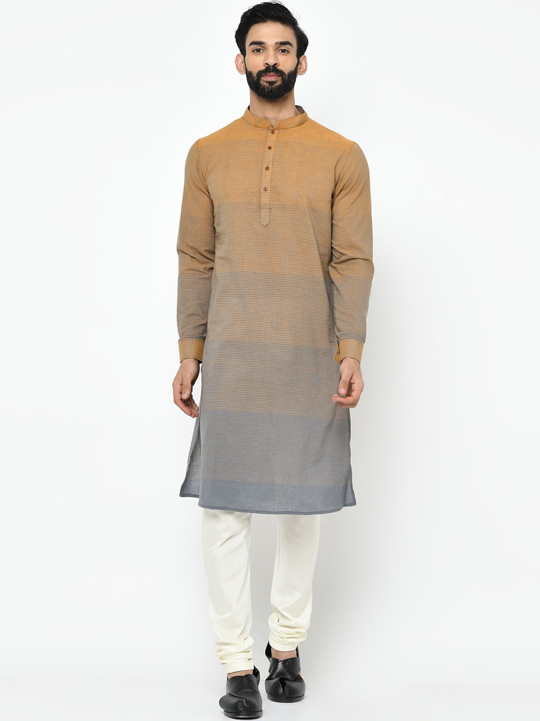 

KISAH Men Brown & Grey Solid Kurta with Churidar