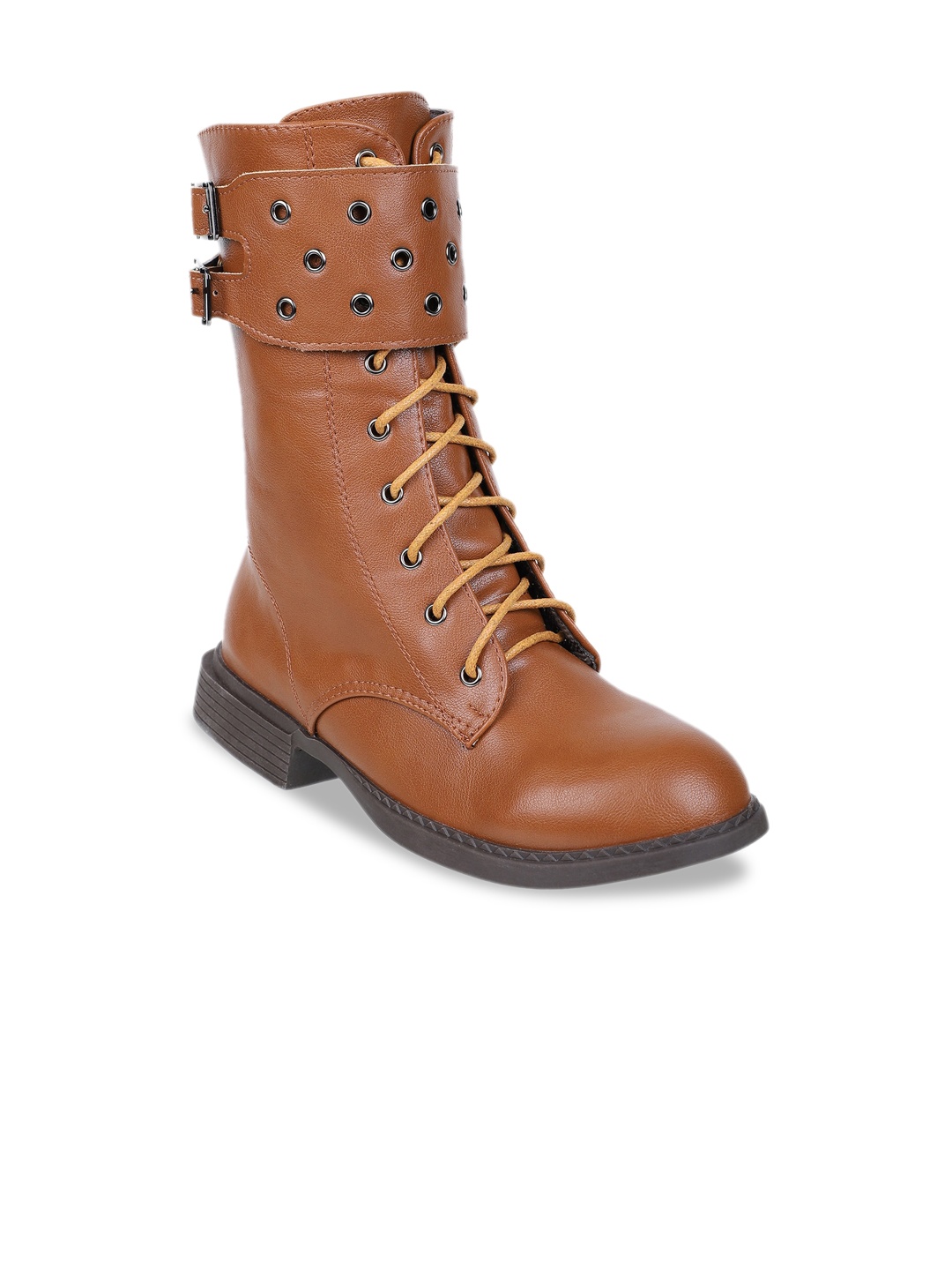 

SHUZ TOUCH Women Tan Brown Solid Heeled Boots