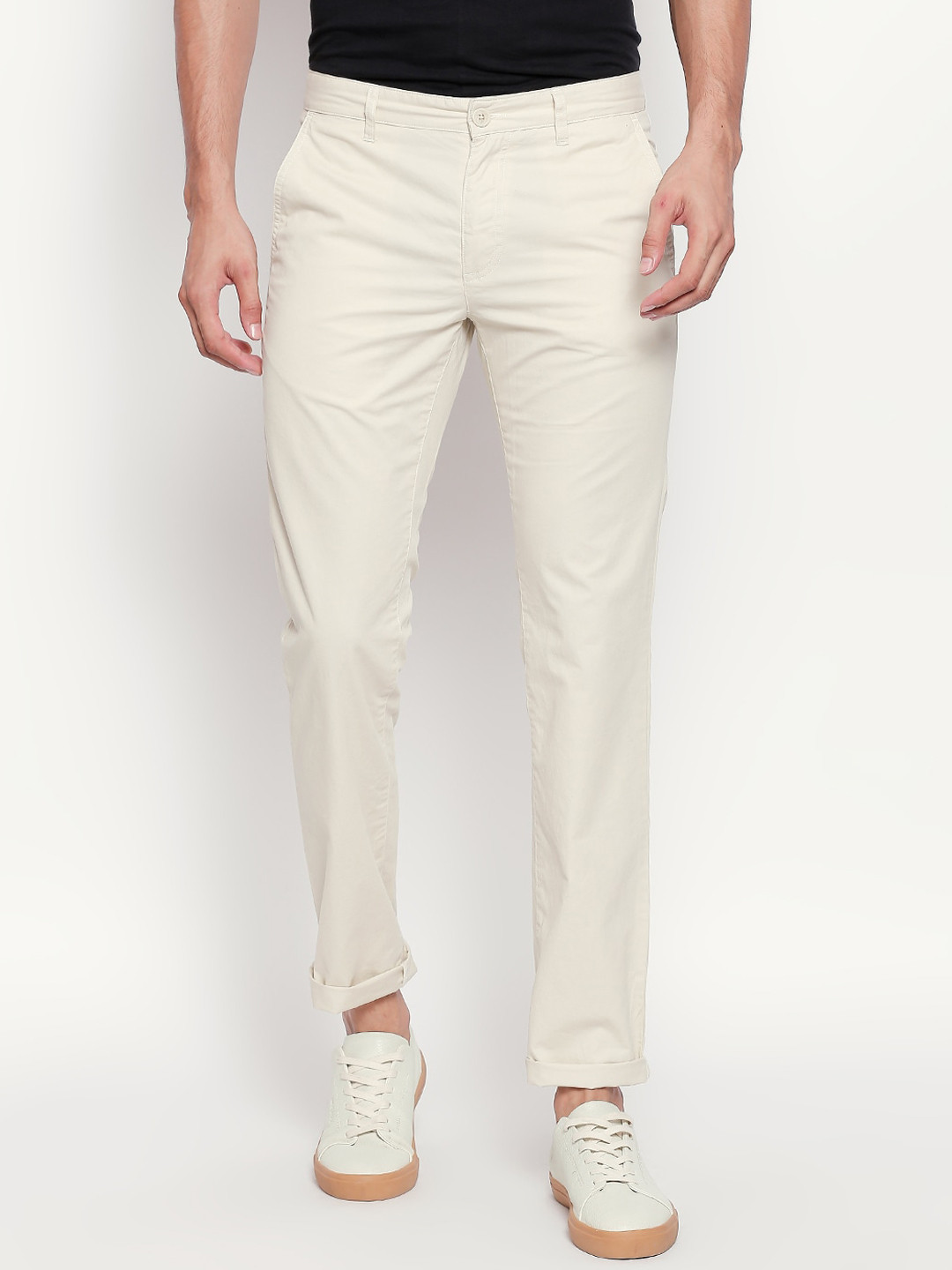 

BYFORD by Pantaloons Men Beige Slim Fit Solid Chinos