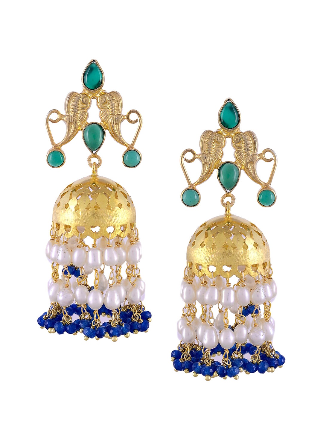 

Silvermerc Designs Gold-Plated & Blue Dome Shaped Jhumkas