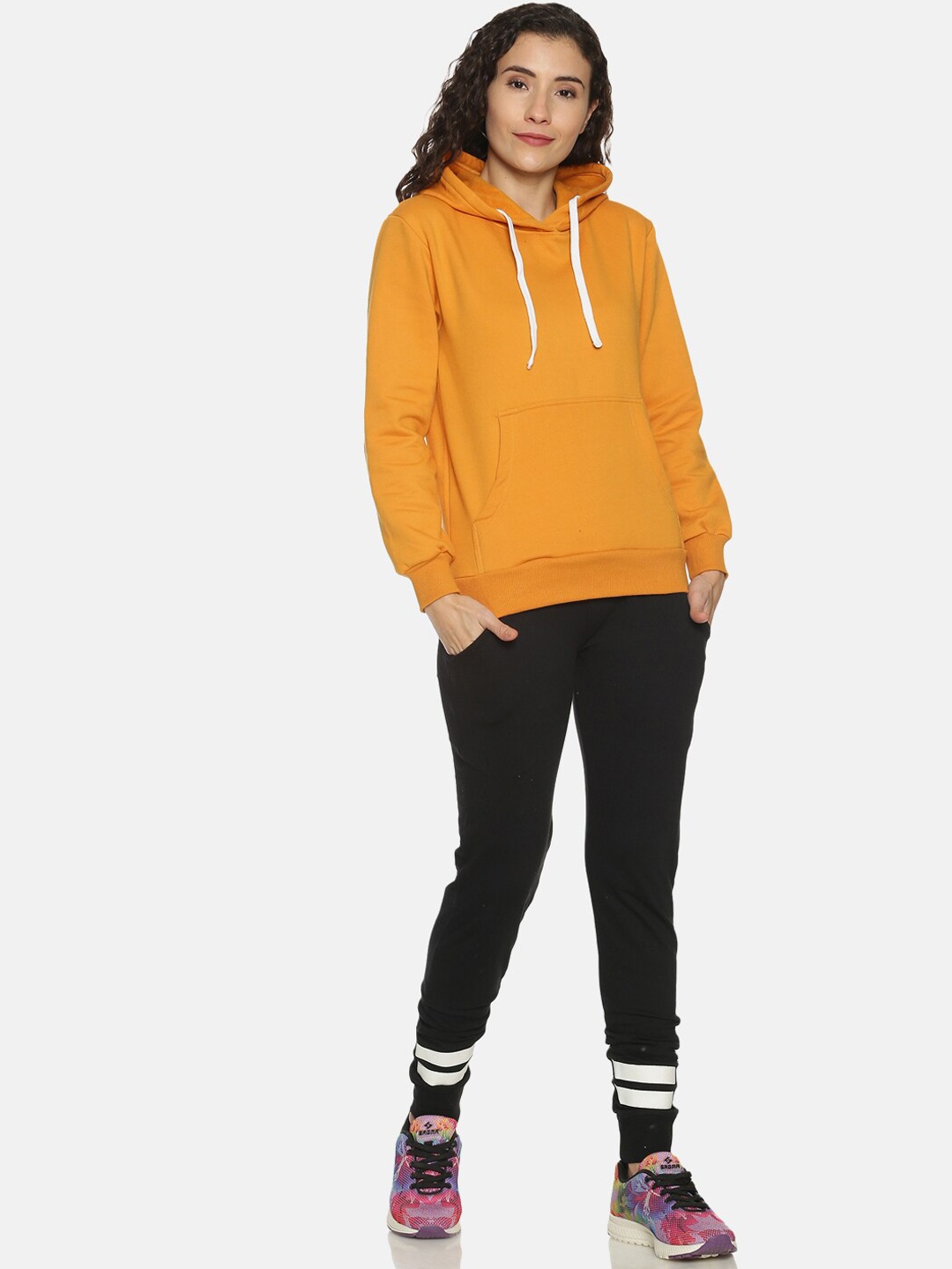 

Campus Sutra Women Mustard-Yellow & Black Solid Tracksuit