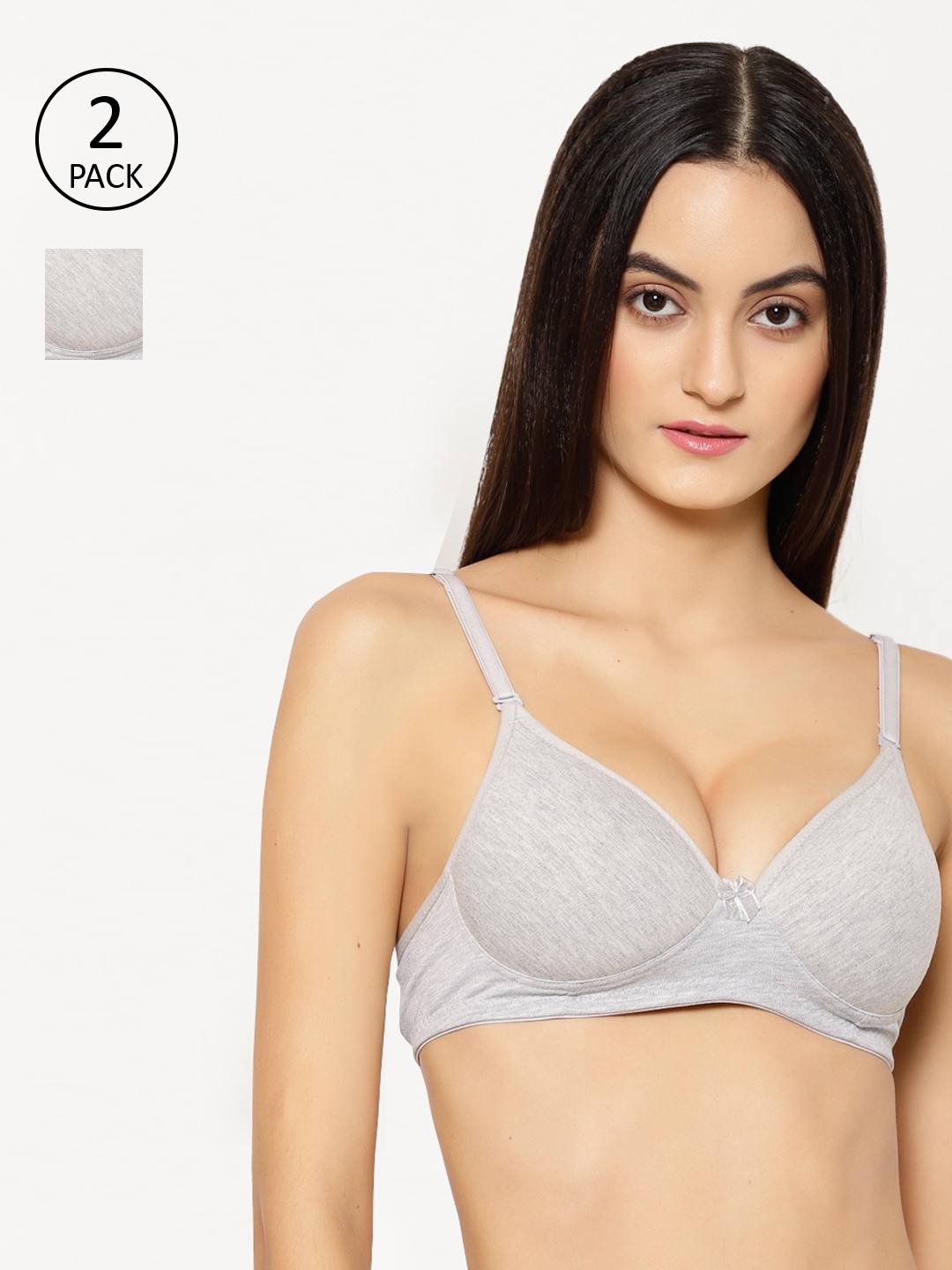 

Floret Pack of 2 Grey Melange Solid Non-Wired Heavily Padded Push-Up Bras T3010