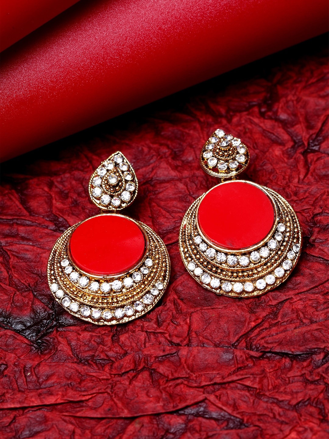 

ANIKAS CREATION Gold-Toned & Red Circular Studs