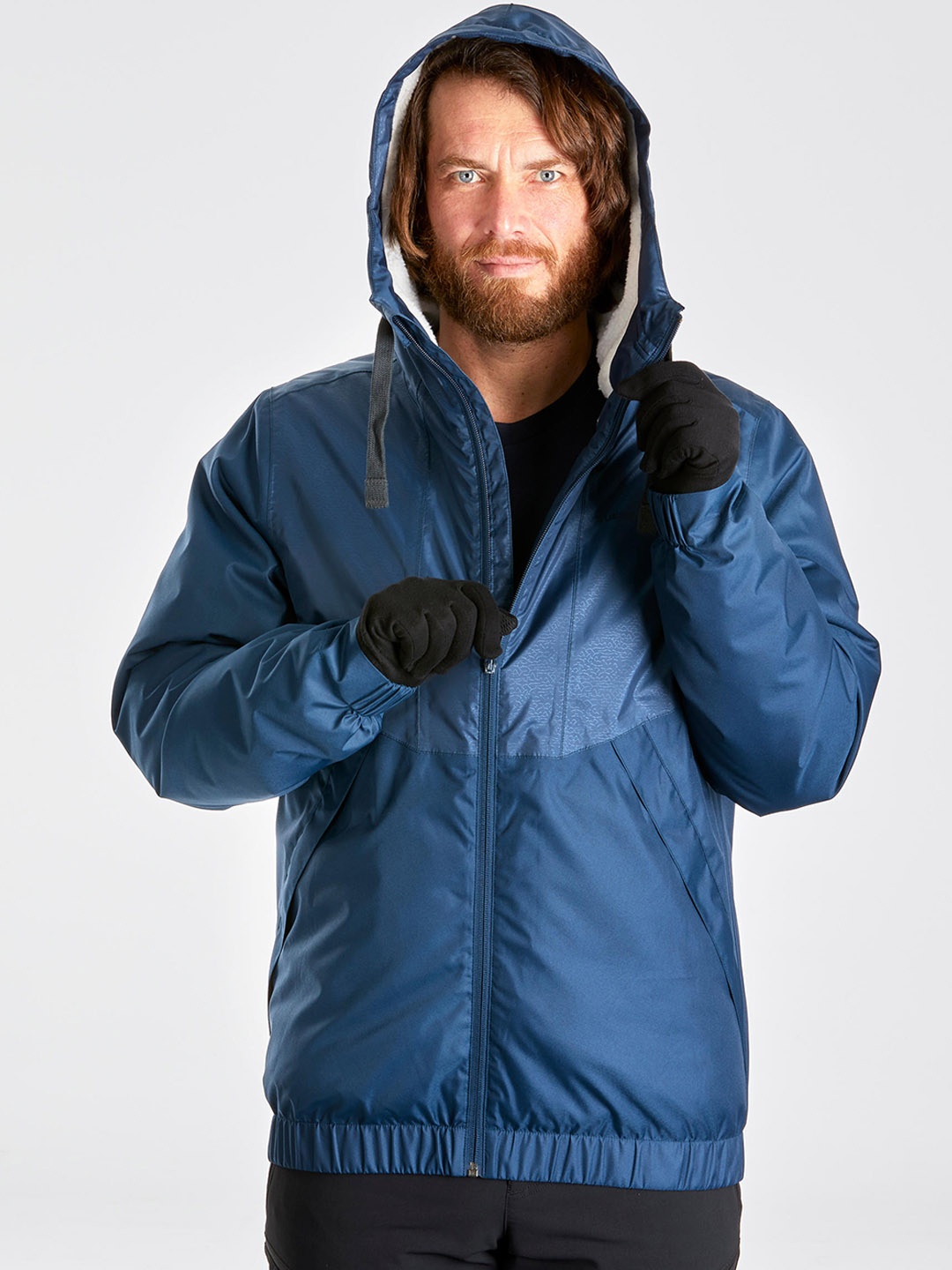 Quechua By Decathlon Men Blue Hooded Waterproof & Warm Snow Jacket Full Zip, Teal