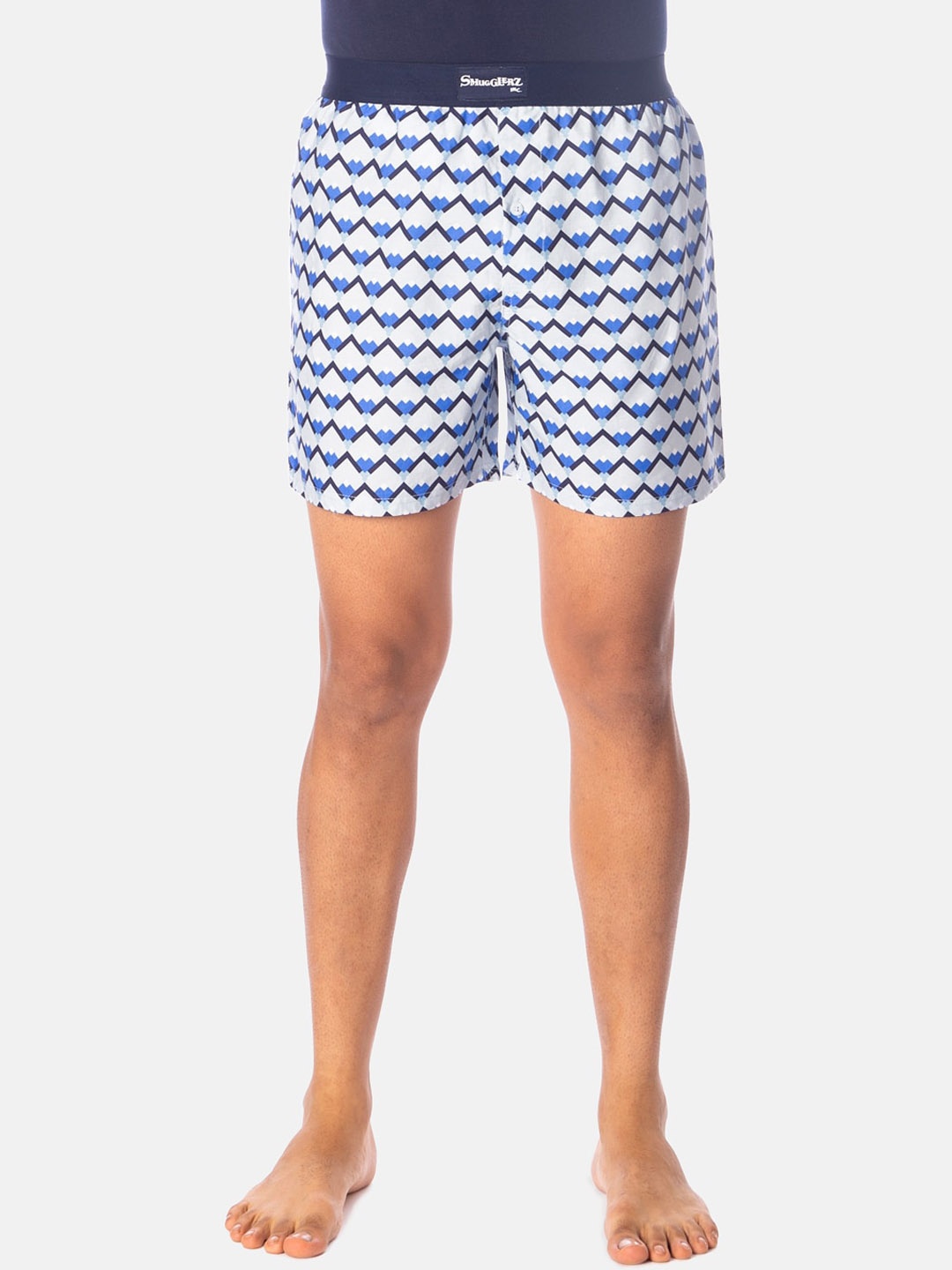 Smugglerz Men Blue & White Printed Pure Cotton Boxers SICILIAN-TILE-BXR-BLUE-S