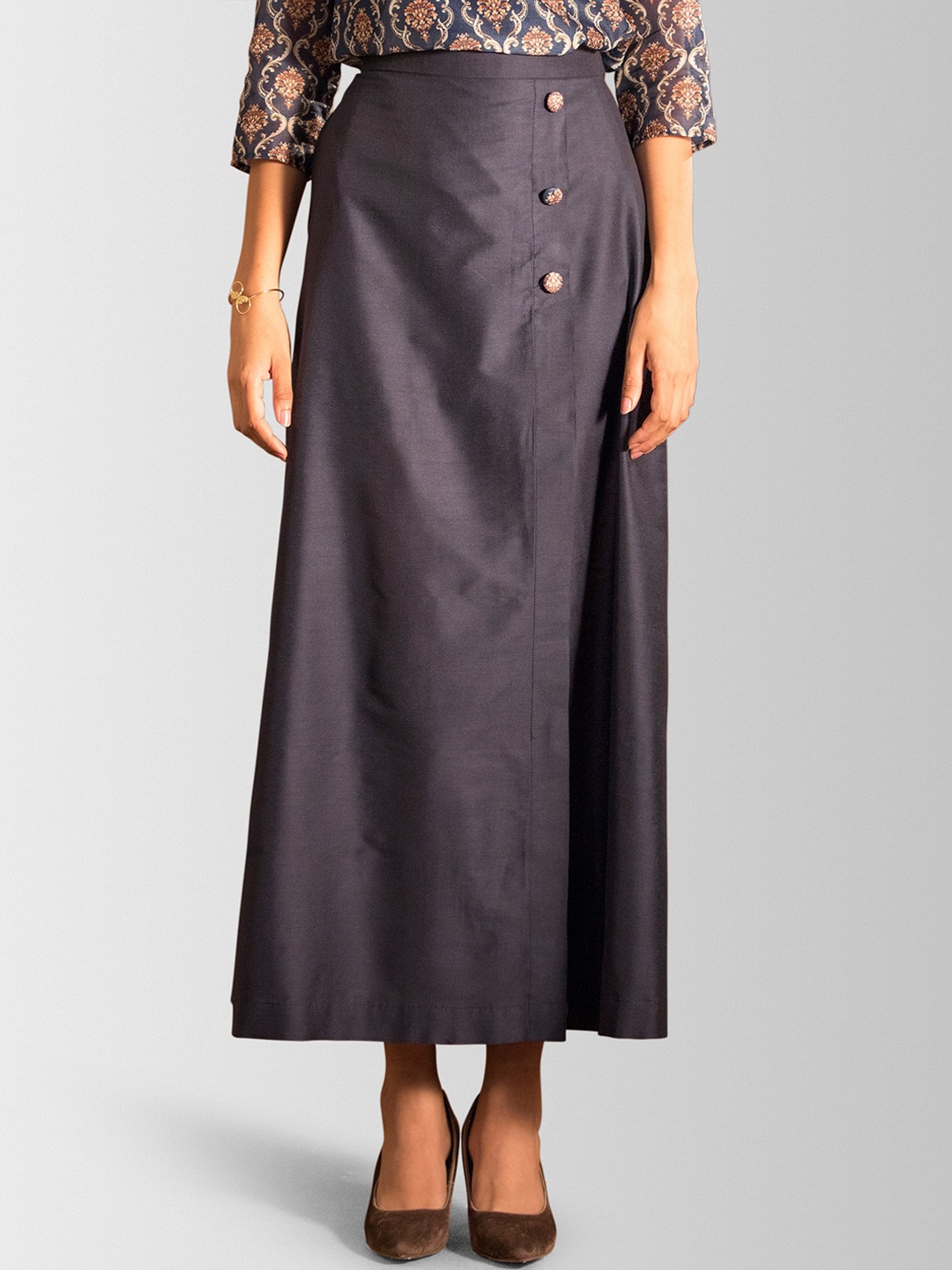 

FableStreet Women Navy Blue Solid Wrap Midi Pure Cotton Skirt