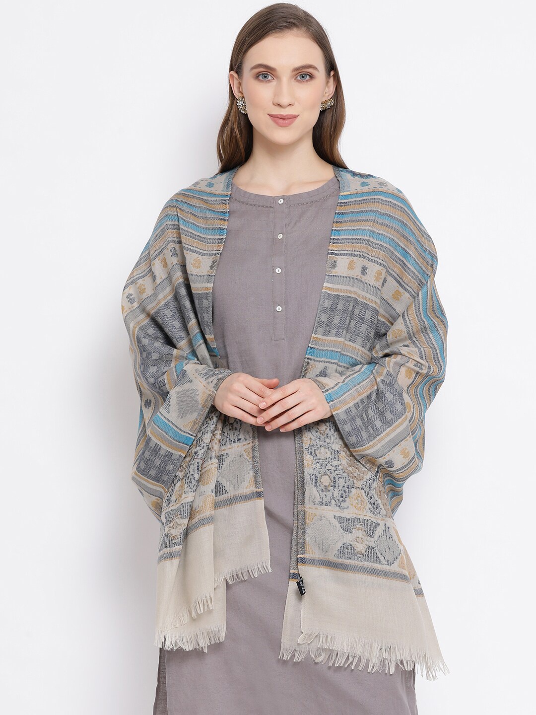 

SHINGORA Women Grey Woven Design Stole