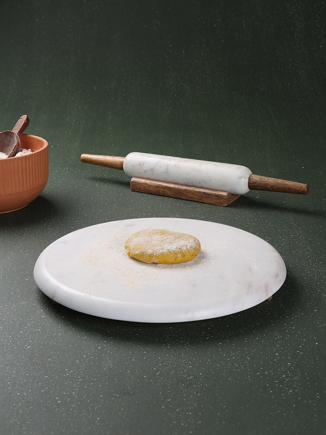 ellementry White Marble Chakla Belan Set