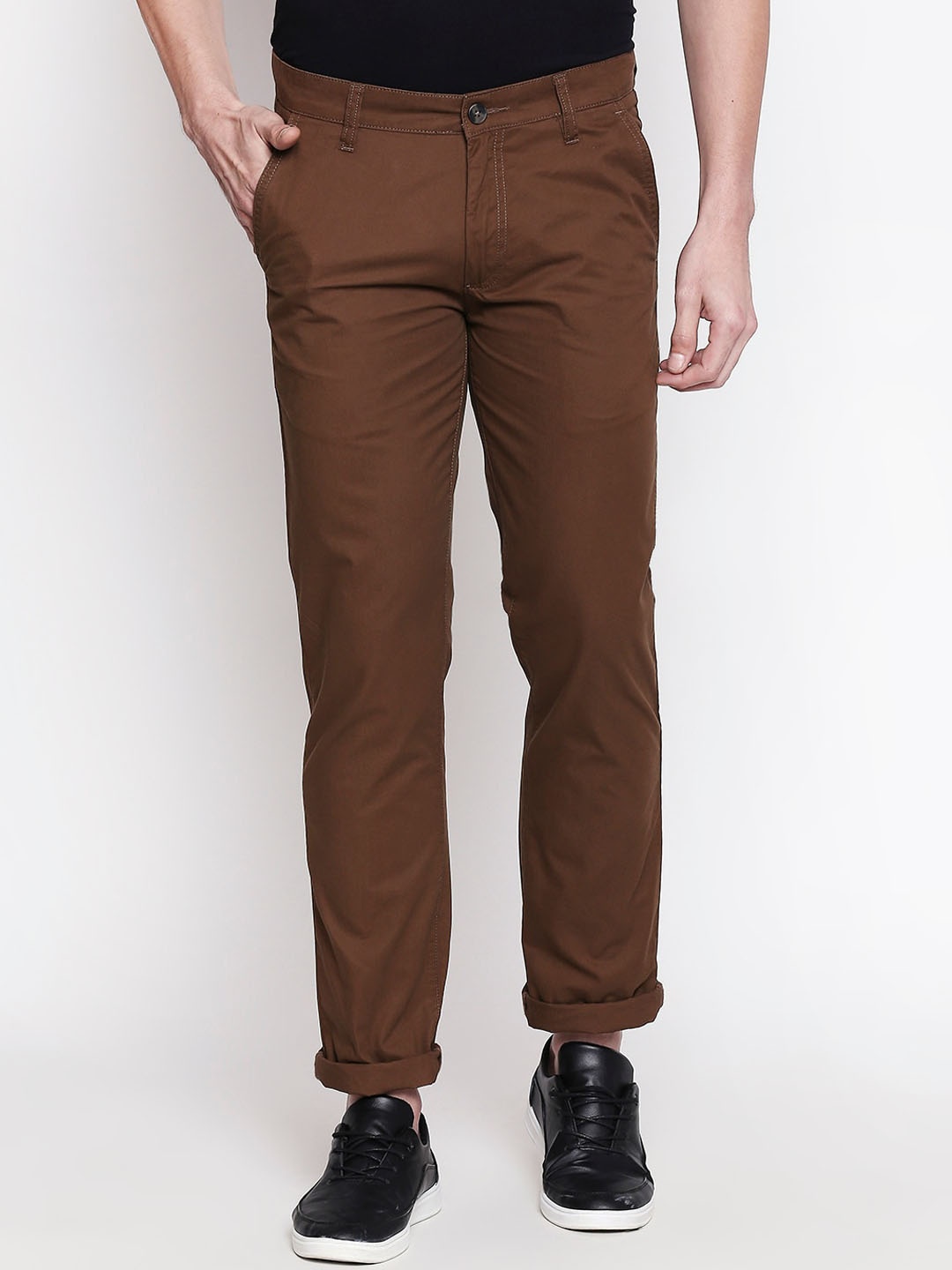 

BYFORD by Pantaloons Men Brown Slim Fit Solid Regular Trousers