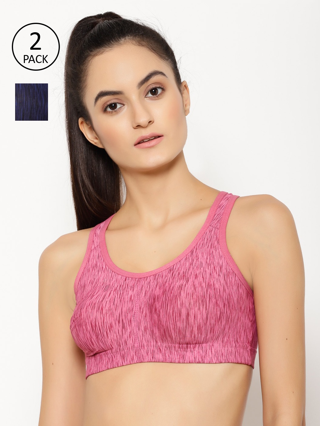 

Floret Pack of 2 Printed Non-Wired Lightly Padded Workout Bras T3066, Pink