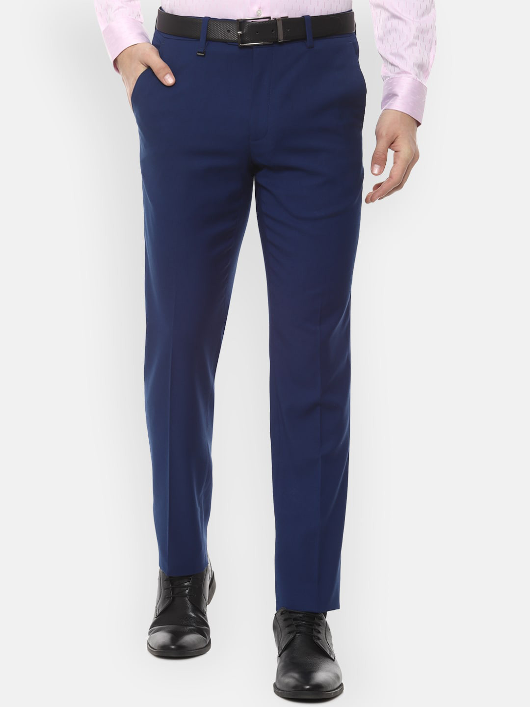 

Van Heusen Men Navy Blue Slim Fit Solid Formal Trousers