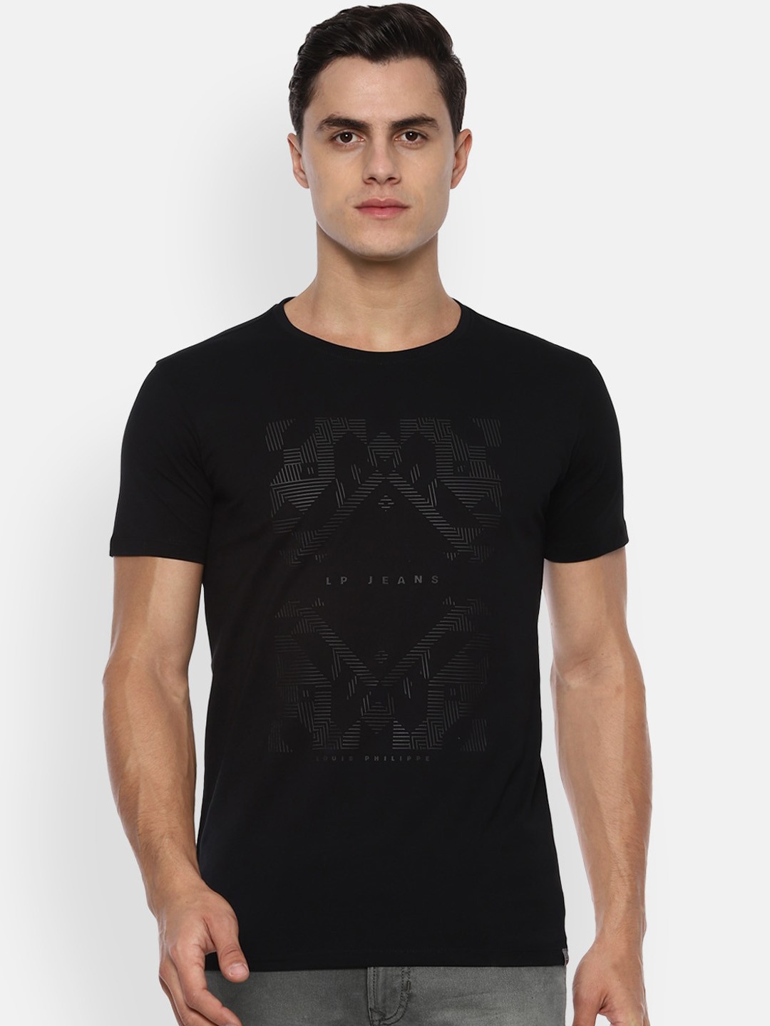 

Louis Philippe Jeans Men Black Printed Round Neck T-shirt