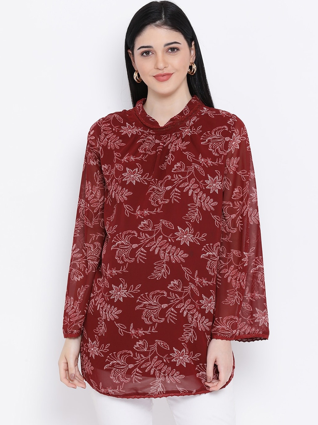 

Oxolloxo Women Maroon & White Floral Print Maternity Top