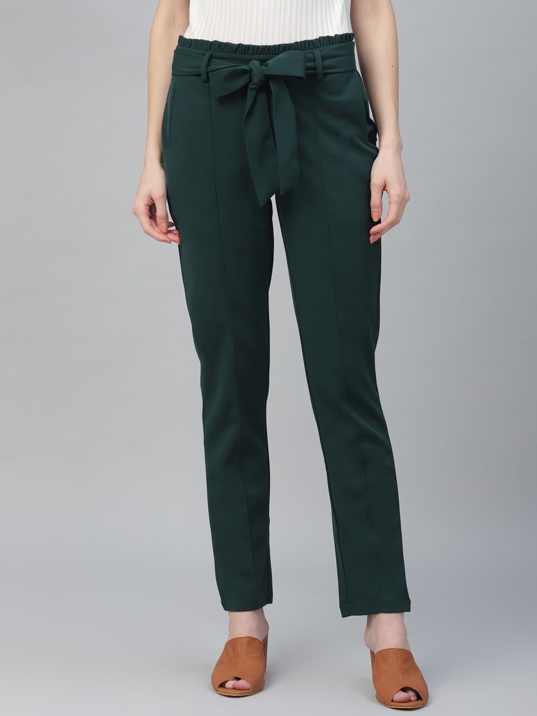 

Athena Women Green Regular Fit Solid Regular Trousers