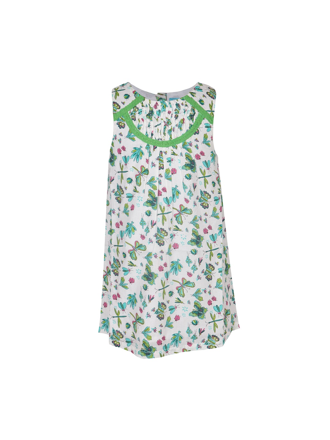 

Miyo Girls White & Green Floral Printed A-Line Dress