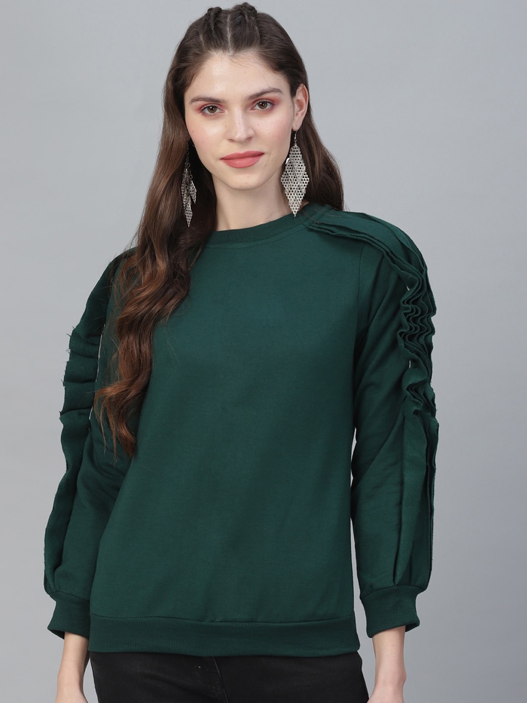 

Athena Women Green Solid Sweatshirt