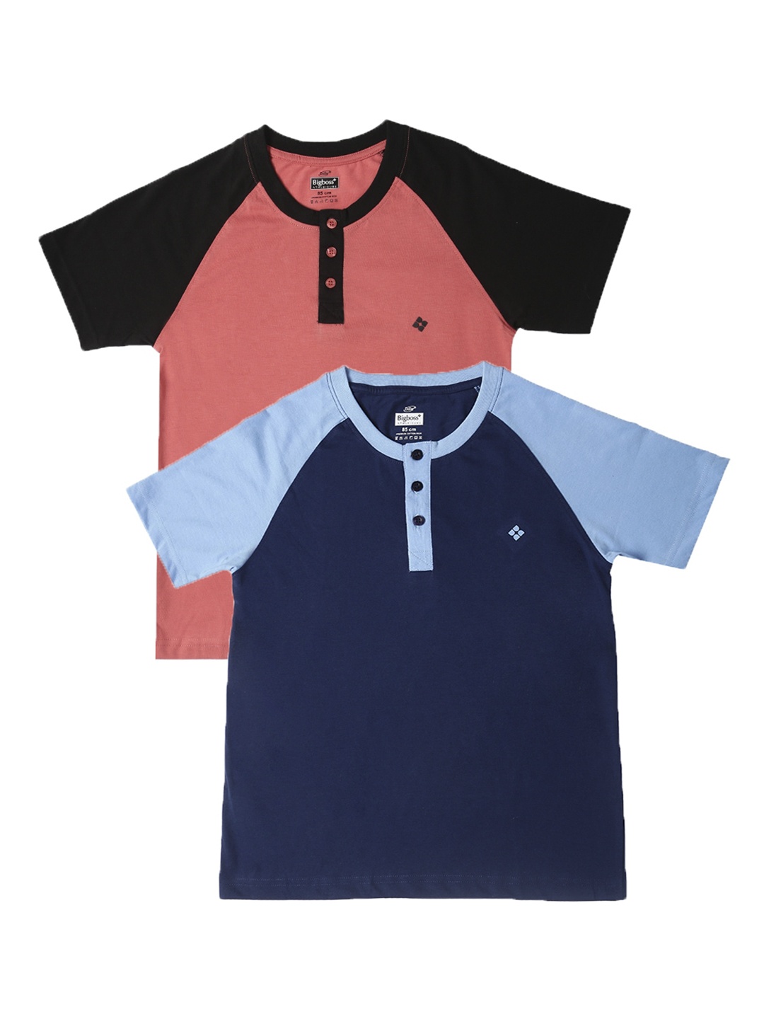 

Dollar Boys Pack Of 2 Colourblocked Henley Neck Pure Cotton T-shirt, Coral