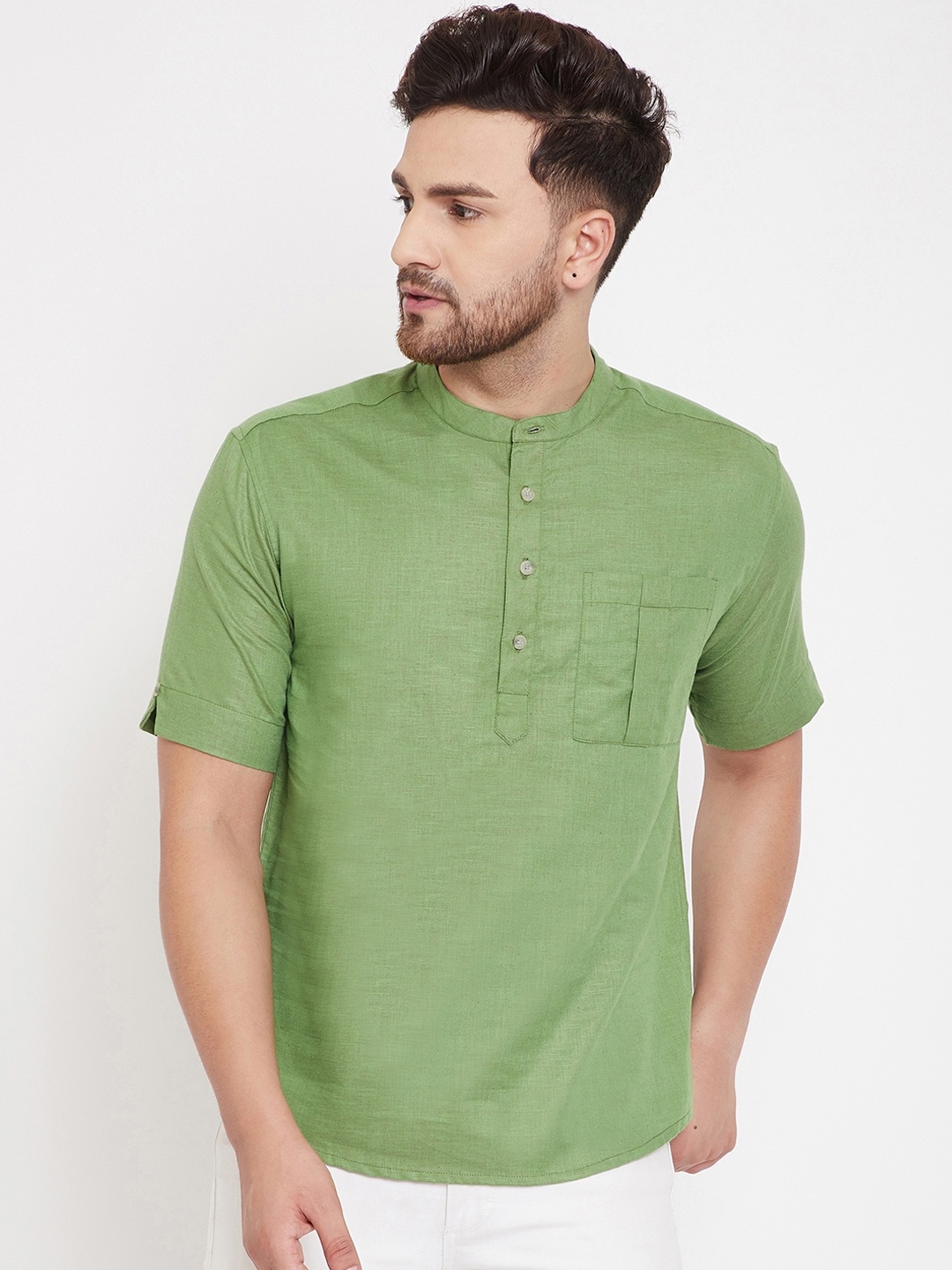 

even Men Green Solid Straight Kurta
