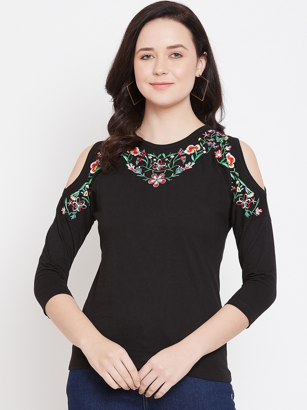 

Hypernation Women Black Embroidered Top