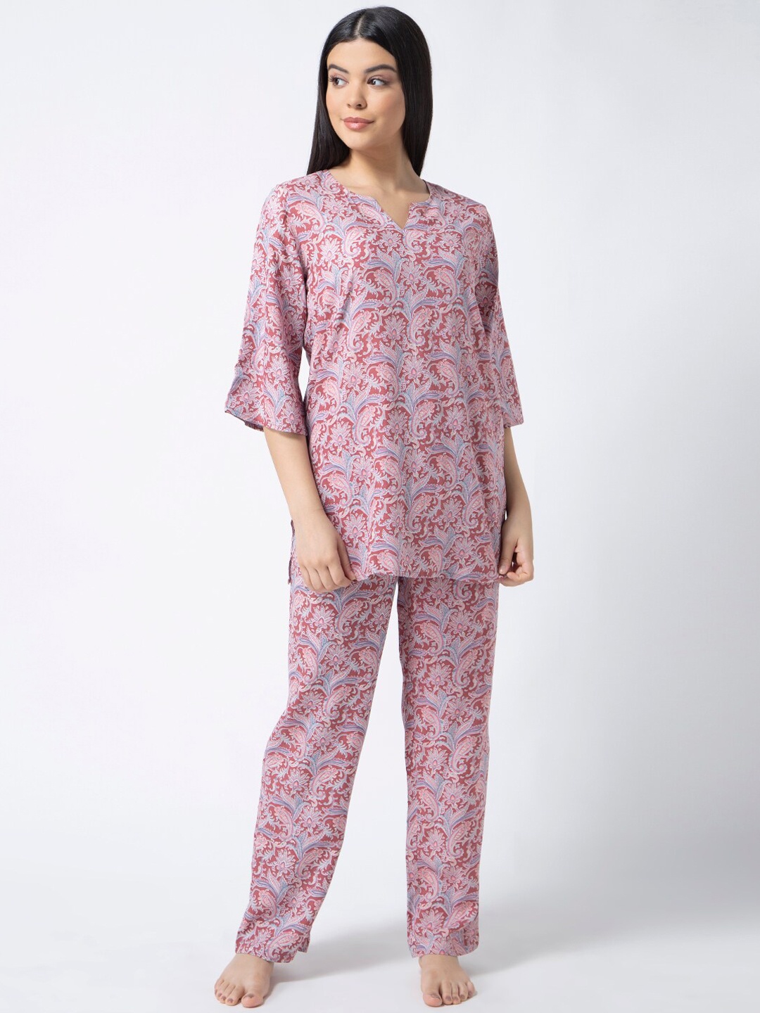 

ADORENITE Women Pink Printed Night suit