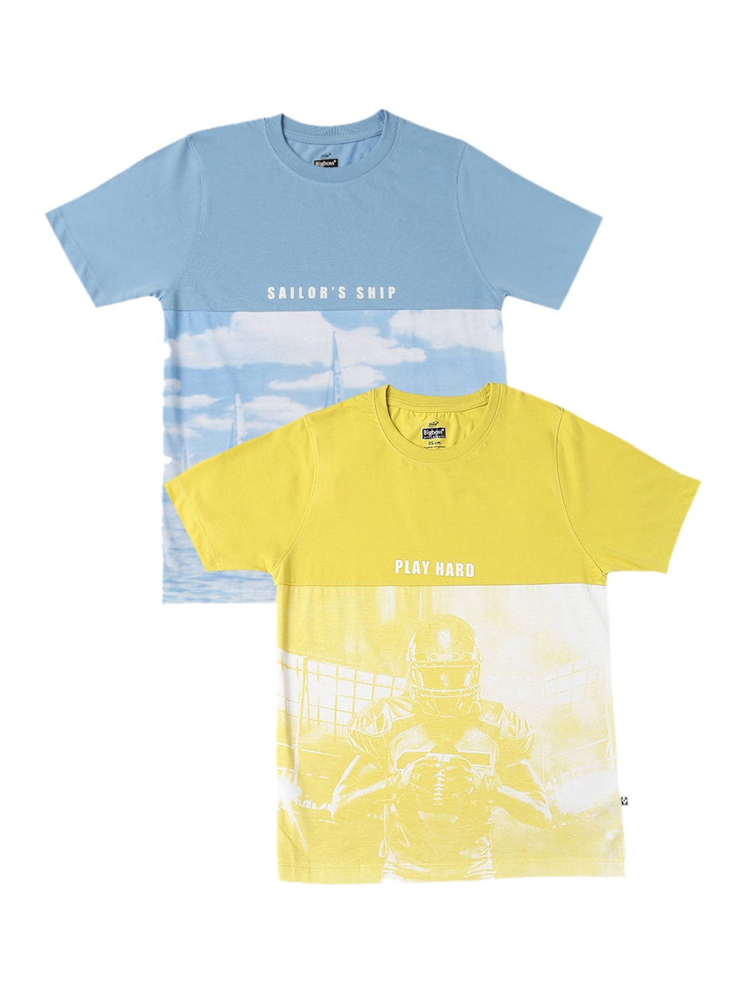 Dollar Boys Pack Of 2 Printed Round Neck Pure Cotton T-shirt, Blue