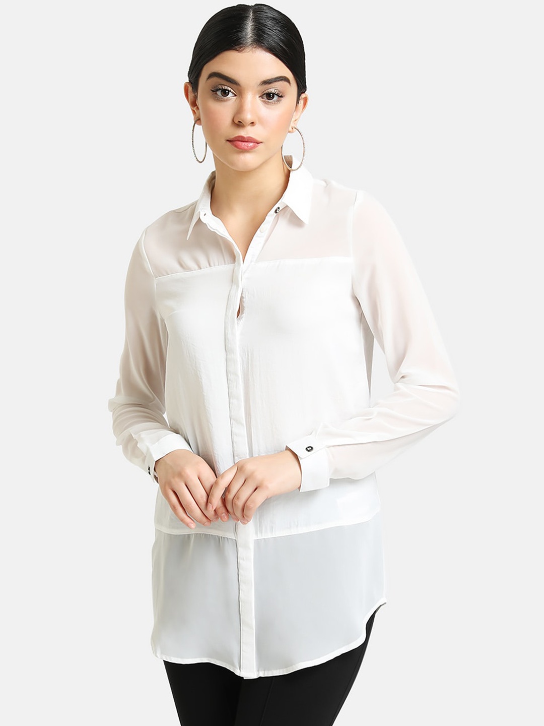 

Kazo Women White Regular Fit Solid Casual Shirt