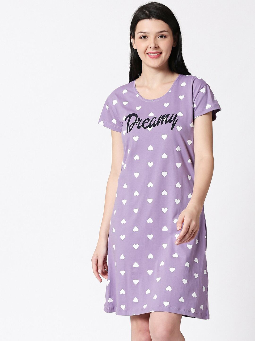 

I like me Purple & White Pure Cotton Printed Nightdress