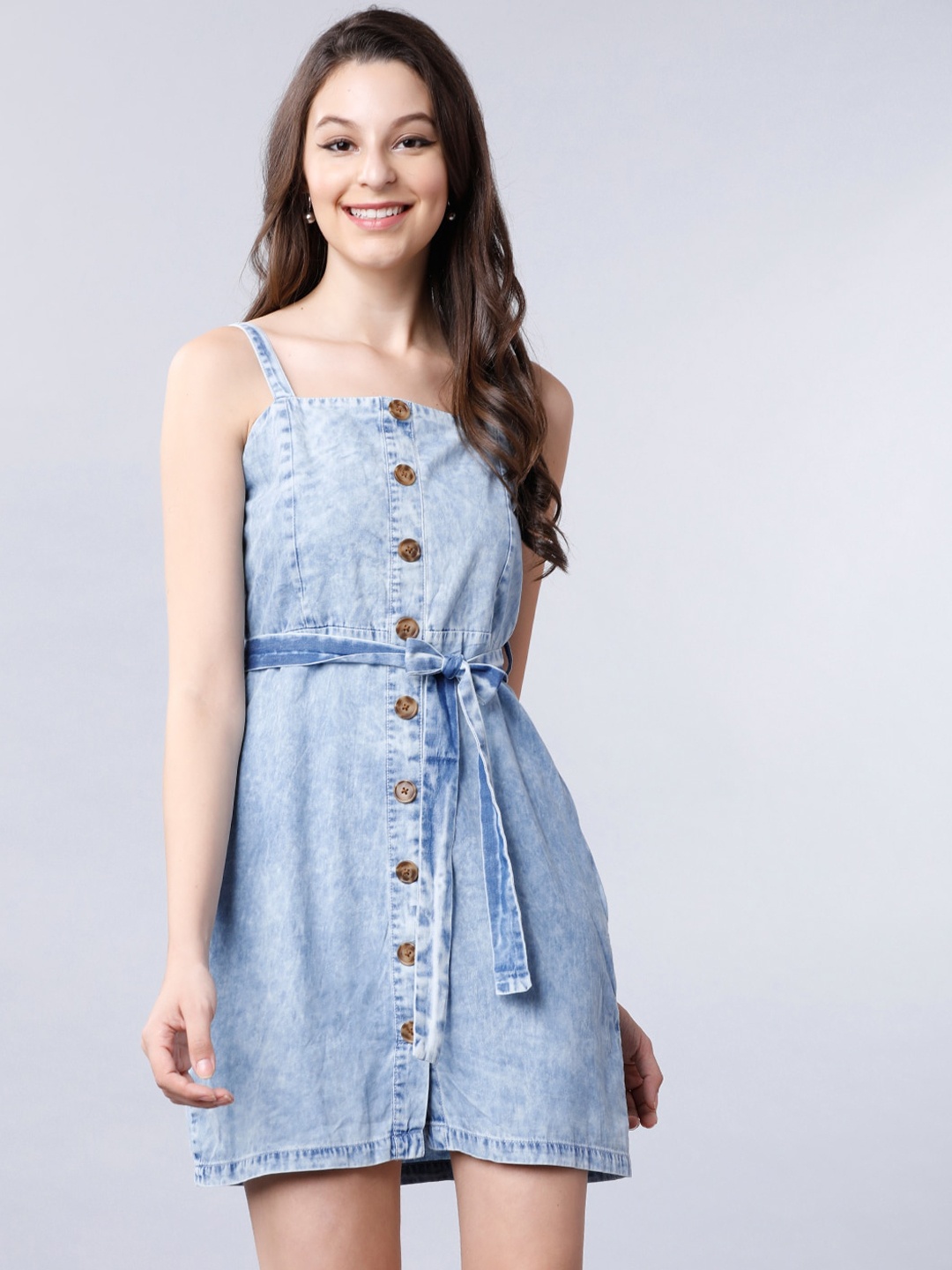 

Tokyo Talkies Women Denim Blue Solid Fit and Flare Dress