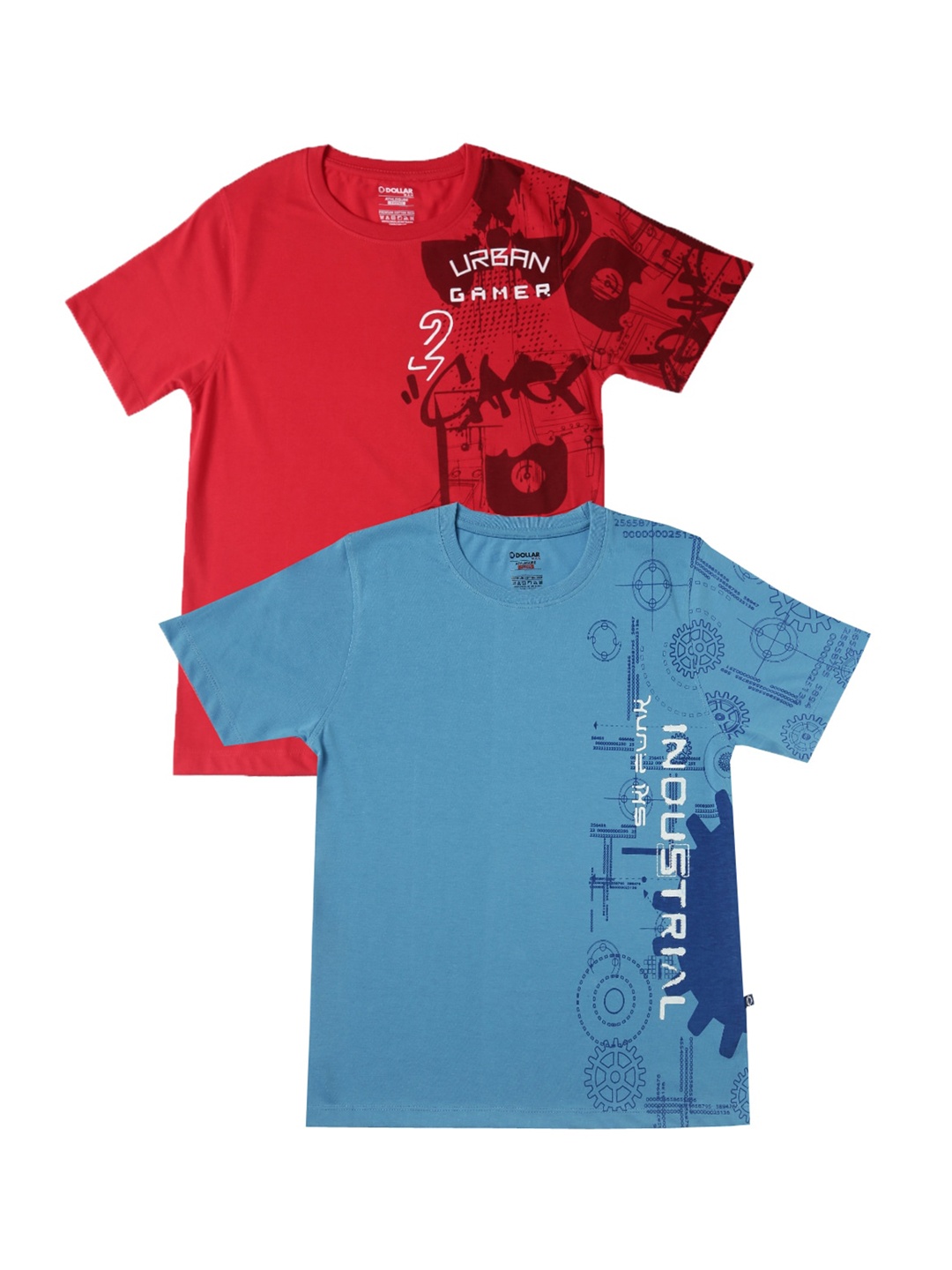 

Dollar Boys Pack Of 2 Printed Round Neck Pure Cotton T-shirts, Blue