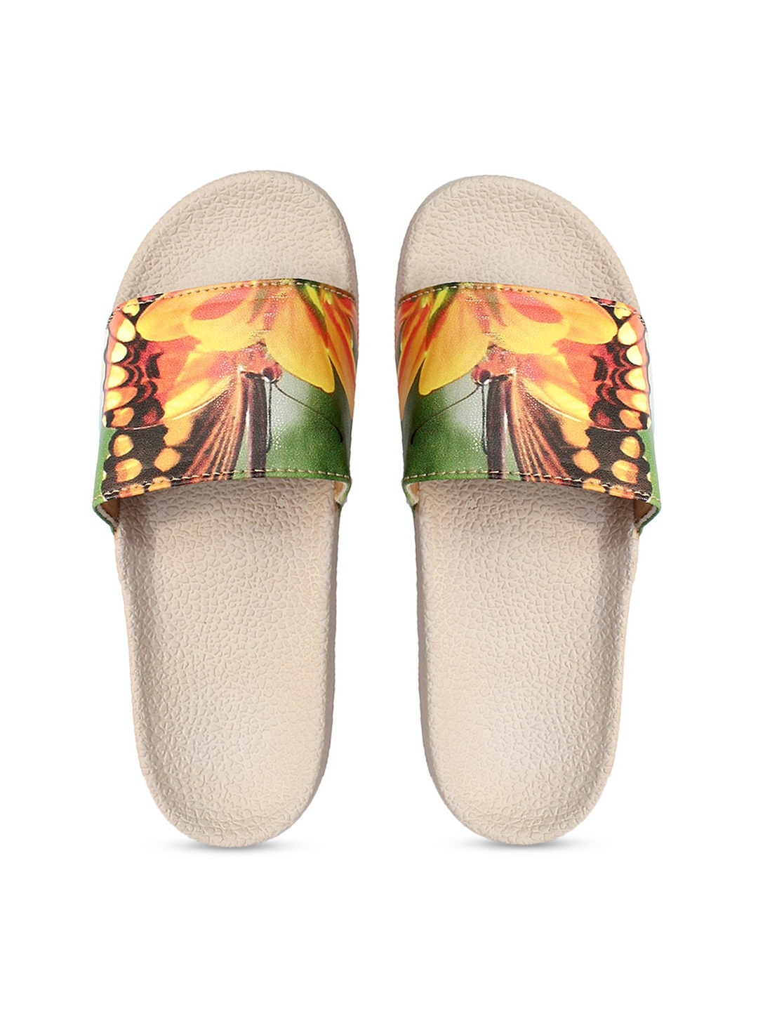 

FREECO Women Yellow Butterfly Printed Sliders