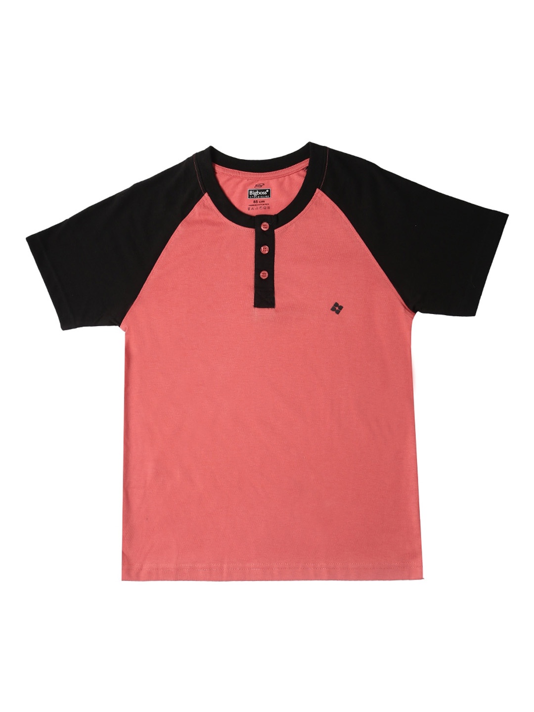 

Dollar Boys Rose-Coloured Colourblocked Henley Neck Pure Cotton T-shirt