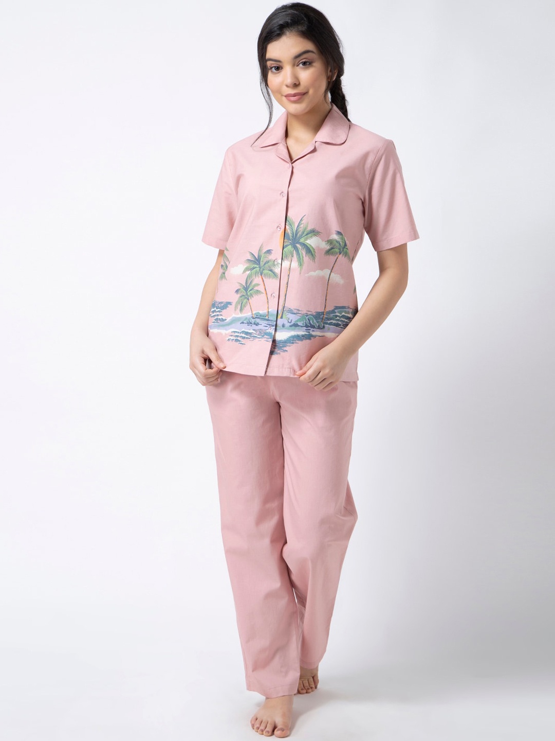 

ADORENITE Women Pink Printed Night suit