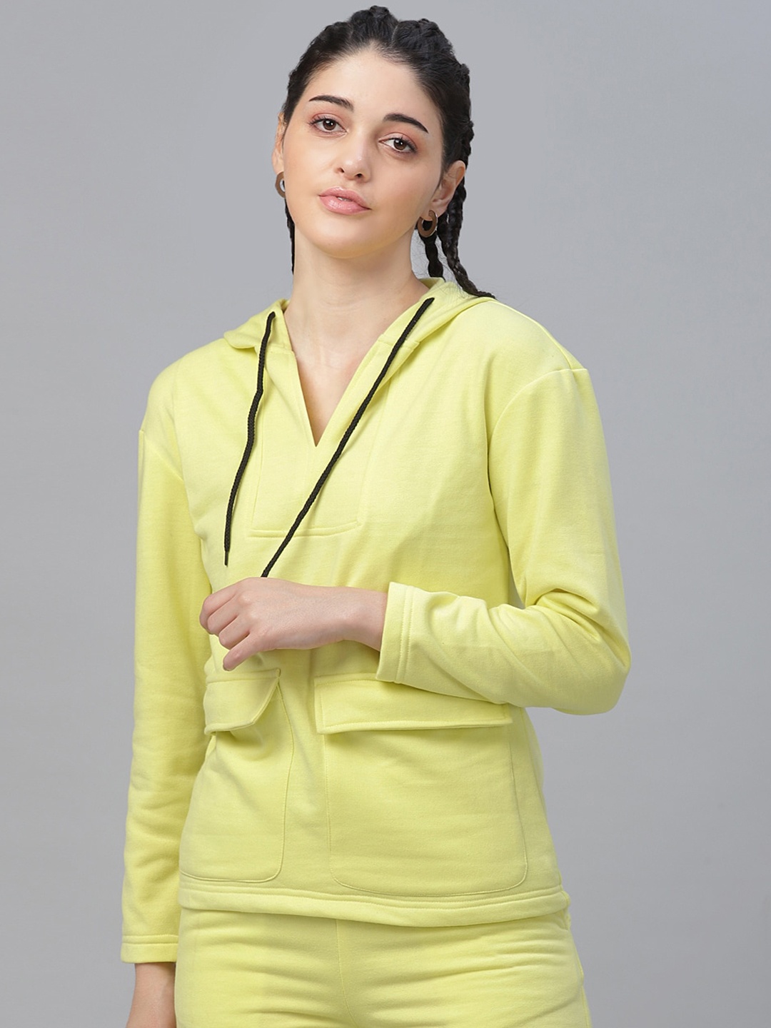 

Athena Women Lime Green Solid Hooded Sweatshirt