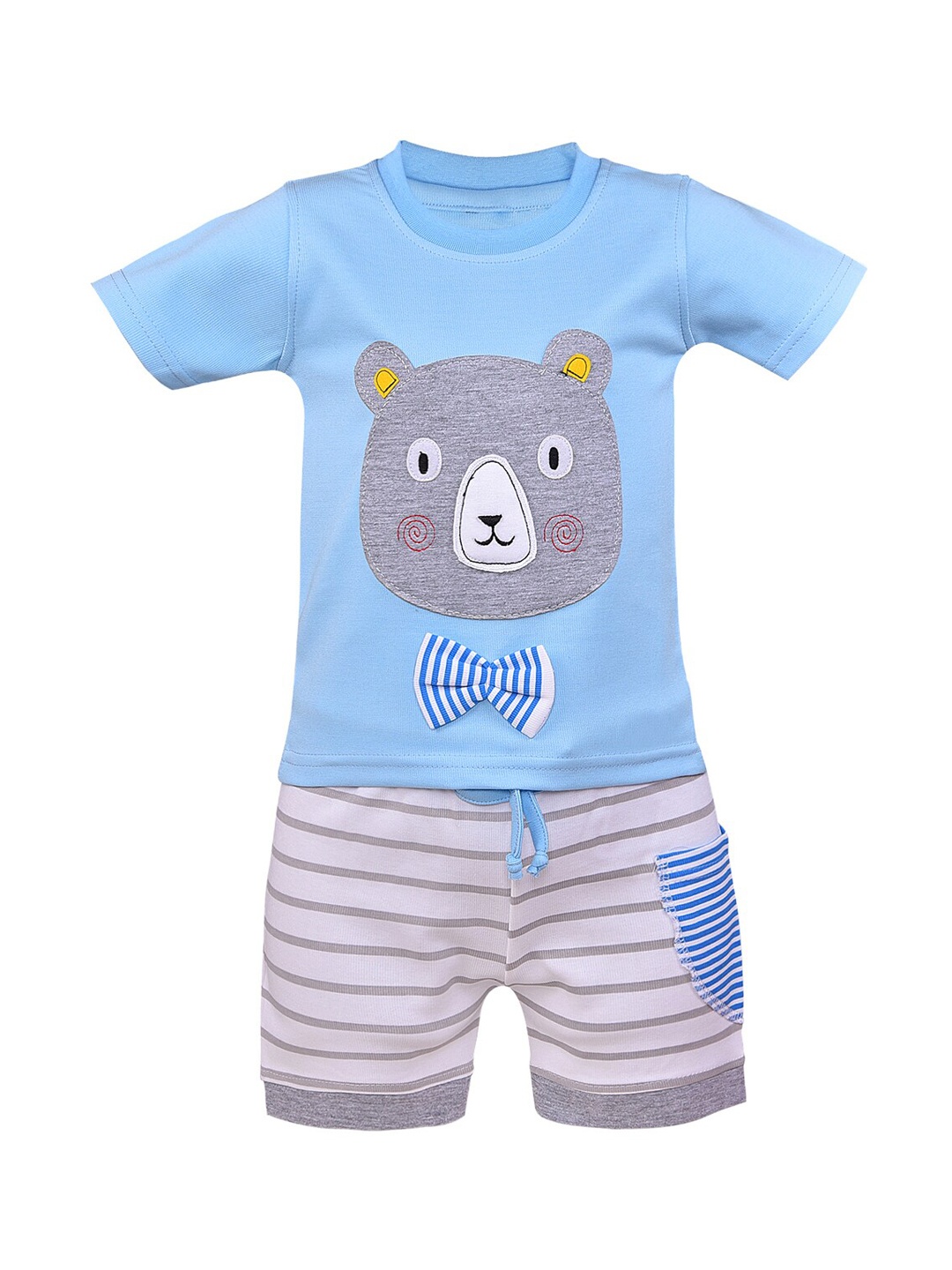 

Wish Karo Unisex Kids Blue & White Printed T-shirt with Shorts