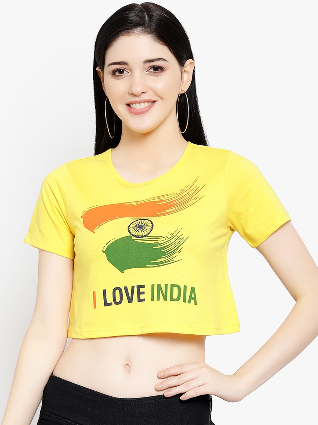 

LE BOURGEOIS Women Yellow Printed Crop Pure Cotton Top